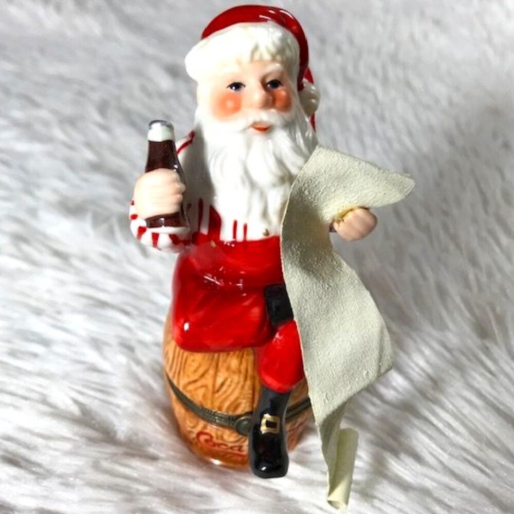 NWOT Vintage Coca-Cola Sitting Santa w/List Ornament Keepsake Box